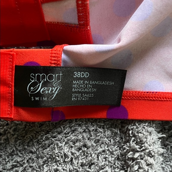 Smart & Sexy Vibrant Red Bikini Top with Purple Dots - Picture 2 of 4